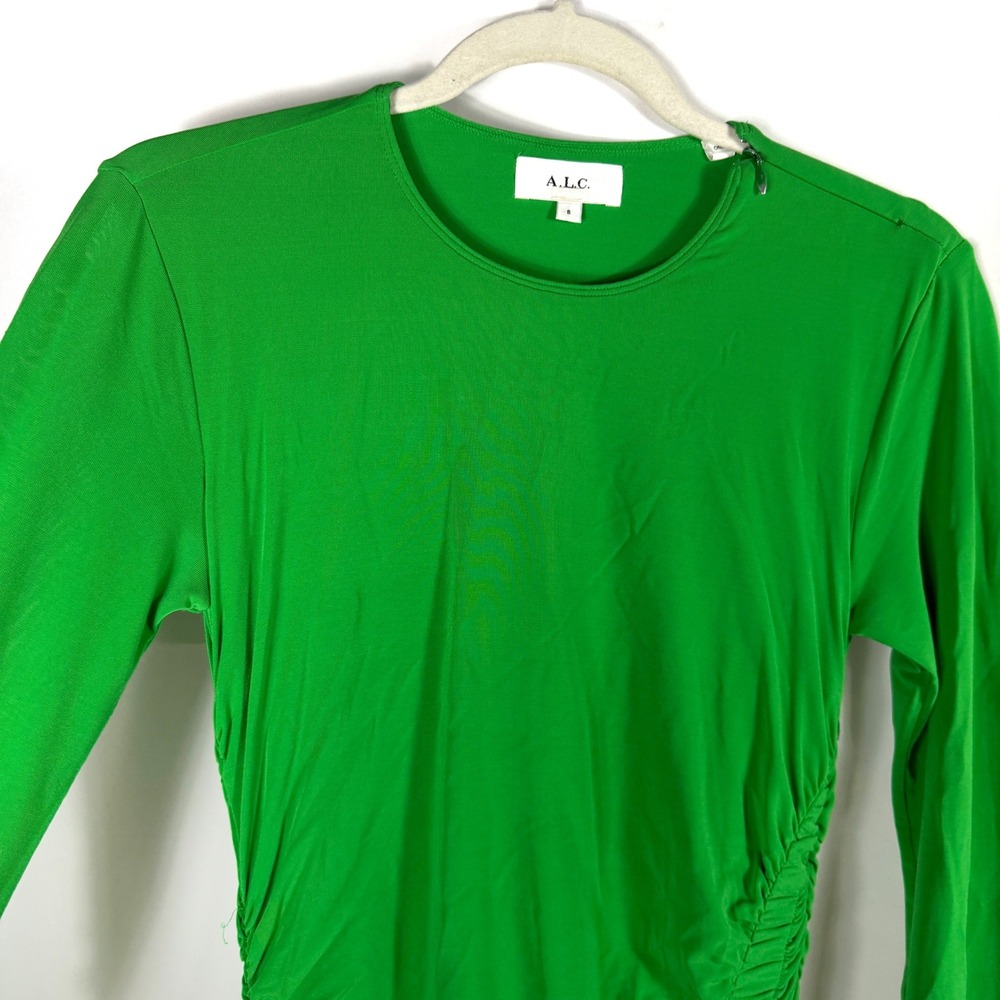 A.L.C. Adeline Maxi Dress Green Ruched Long Sleeve Asymmetrical Women Size S - Picture 7 of 14